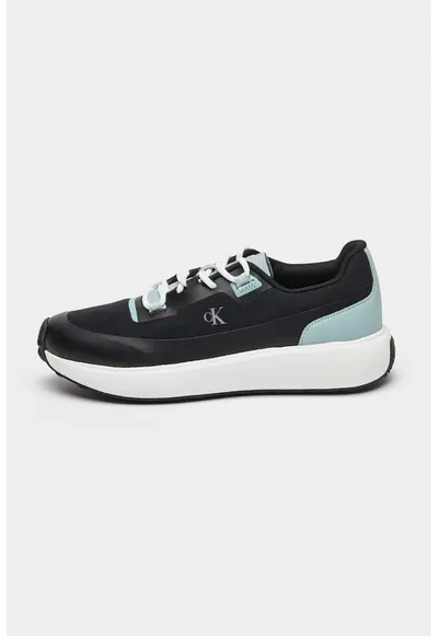 Pantofi sport cu garnituri din plasa Athleisure Runner - Negru/Albastru aquamarin