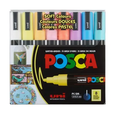 Set 8 markere cu vopsea Posca PC-5M varf rotund 1.8-2.5mm, culori pastel