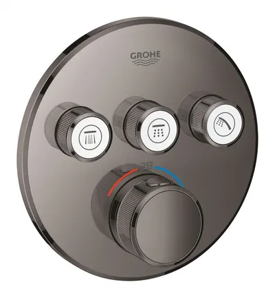 Unitate control Grohe Grohtherm Smartcontrol 29121A00, 3 iesiri, termostat, push&turn, masca metalica, filtru impuritati, necesita set fixare, lucios, Hard Graphite
