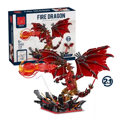 Set Constructie Dragon De Foc 2 In 1 Timebox, 1774 Piese LED ABS, Rosu - Default Title