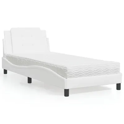 vidaXL Cadru de pat fără saltea, Zadar, alb, 100x200 cm, piele ecologică