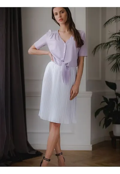 Camasa dama - scurta - decolteu in forma de inima - violet - poliester