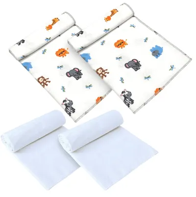 Set de scutece din bumbac pentru bebeluși Rainy - Barhet și țesătură, maimuță și prieteni, 4 bucăți