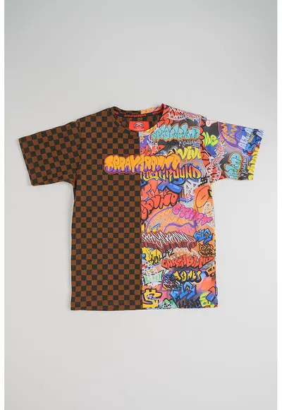 Tricou de bumbac cu model - Maro/Multicolor