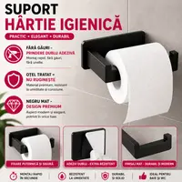 Suport autoadeziv pentru hartie igienica, Inox, 13.9 x 7.8 x 4.8 cm, Negru mat