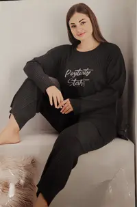 Pijama damă mărime mare plisată – culoare Gri inchis