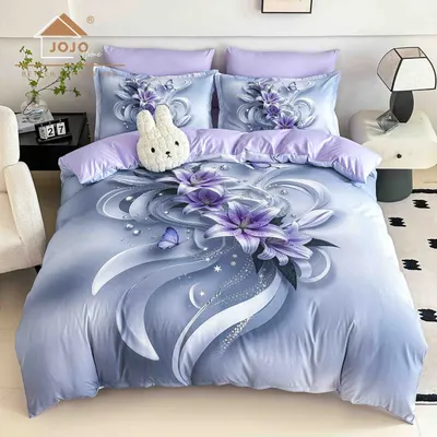 Lenjerie de Pat Bumbac Finet 5D 6 Piese cu Elastic 180x200 , Lilac Lily