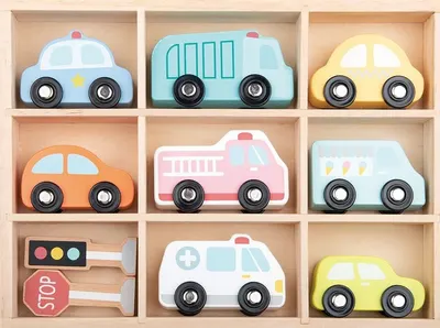 Set de joaca Lelin - Automobil din lemn cu semne rutiere