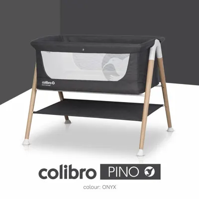 Patut nou nascut Colibro Pino Onyx, 90x53 cm, cu saltea si protectie contra insectelor, picioare de lemn