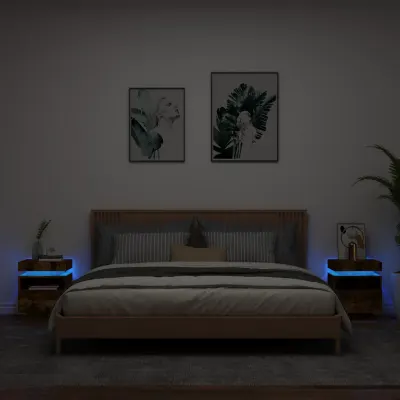 vidaXL Noptiere cu lumini LED, 2 buc., stejar fumuriu, 40x39x48,5 cm
