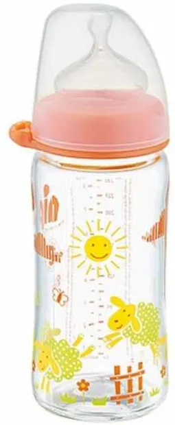 Biberon NIP - PP, Flow M, 0 m+, 260 ml, Fetiță, portocaliu