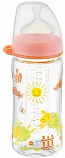 Biberon NIP - PP, Flow M, 0 m+, 260 ml, Fetiță, portocaliu
