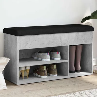 vidaXL Bancă de pantofi, gri beton, 82x32x45,5 cm, lemn prelucrat