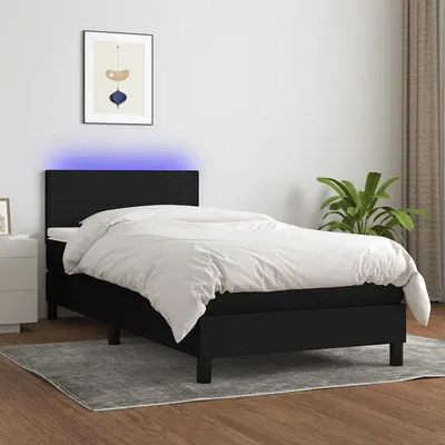 vidaXL Pat cu arcuri, saltea și LED, negru, 100x200 cm, textil