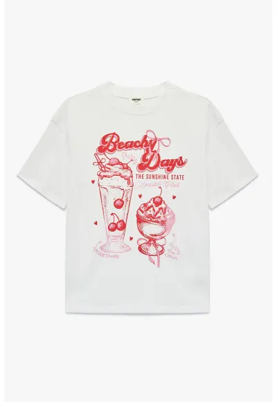 Tricou cu imprimeu grafic - Rosu vermillion/Alb murdar