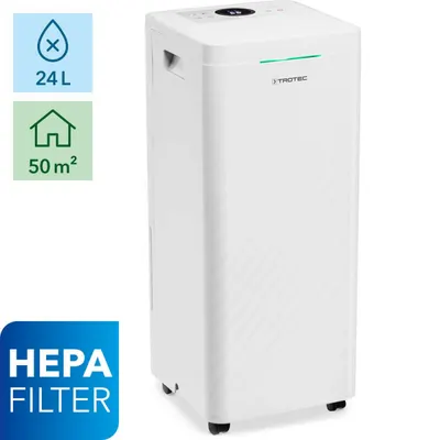 Dezumidificator si Purificator de aer TROTEC TTK 64 HEPA, 24 l/zi, 130 m3/h, Senzor umiditate, Filtru HEPA, Higrostat