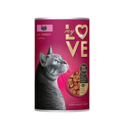 MY LOVE, Curcan, conservă hrană umedă pisici, (în sos), 415g