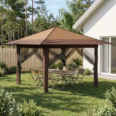 vidaXL Gazebo cu 4 Pereți Laterali 3,3 x 3,3 m Bej și Maro