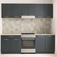 Set bucatarie GERMANIA 220 cm, 5 corpuri, 1 sertar, blat gros, antracit