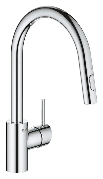 Baterie bucatarie Grohe Concetto 31483002, 3/8, monocomanda, tip C, pipa inalta, pivotanta, dus extractabil, 2 pulverizari, Crom