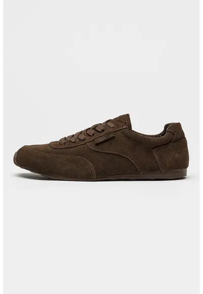 Pantofi sport din piele intoarsa cu logo - Maro pamantiu