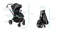 Carucior reversibil pentru copii, cu pliere compacta spatar si viziera reglabile Kidnort Isbjorn Black pana la 22 kg, roti cu suspensii, accesorii incluse, suport pentru pahar