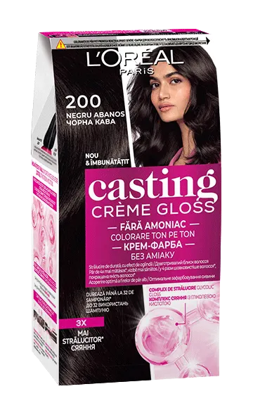 Vopsea de par semi-permanenta fara amoniac Casting Creme Gloss 200 Negru Abanos, 180ml, L'Oreal Paris