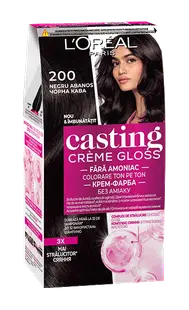 Vopsea de par semi-permanenta fara amoniac Casting Creme Gloss 200 Negru Abanos, 180ml, L'Oreal Paris
