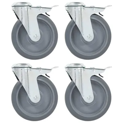 Gossi roti pivotante cu gaura surub, frane duble, 4 buc., 125 mm