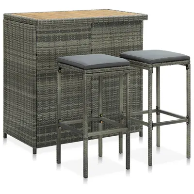 vidaXL Set de bar, 3 piese, gri, poliratan