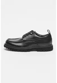 Pantofi din piele cu sireturi - Negru