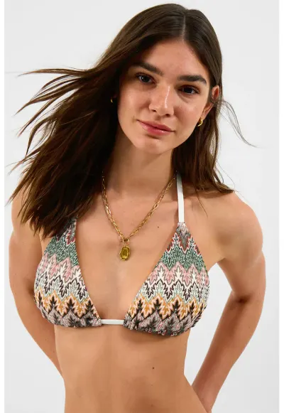 Sutien cu cupe triunghiulare si imprimeu - Multicolor