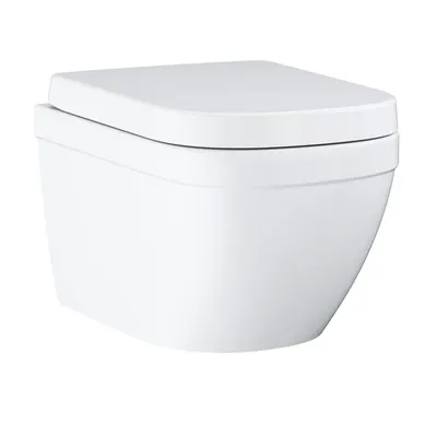 Set WC Grohe Euro Ceramic, montare pe perete, triple vortex, capac wc cu Soft Close, Alb