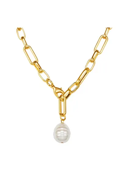 Colier placat cu aur de 14K si decorat cu perla - Auriu