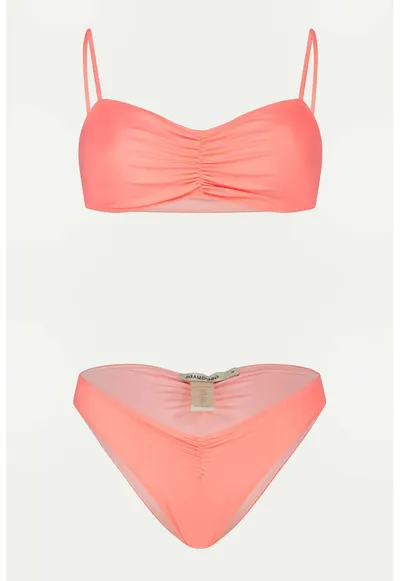 Costum de baie cu doua piese - pliuri si barete ajustabile Chica - Coral