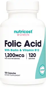 Women Folic Acid with Biotin & Vitamin B12, 120 capsule , Nutricost