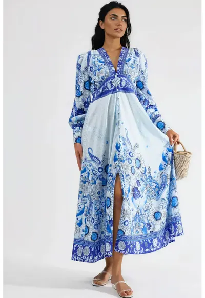 Rochie maxi dama - albastru - poliester|lycra
