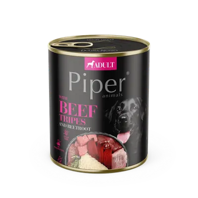 Hrana umeda pentru caini PIPER DOG, burta de vita si sfecla rosie, 800g