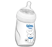 Sticla curbata din sticla Wee Baby - Natural, Dog, 180 ml