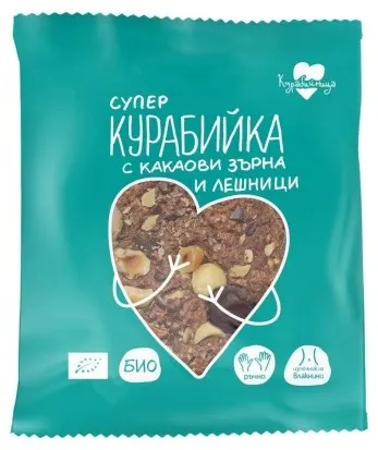 Bio super fursec cu boabe de cacao și alune, 60 g, Kurabijnica