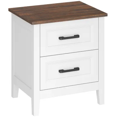 HOMCOM Noptieră cu 2 Sertare Stil Rustic Noptieră pentru Salón Dormitor 45x30x50 cm Alb | Aosom Romania