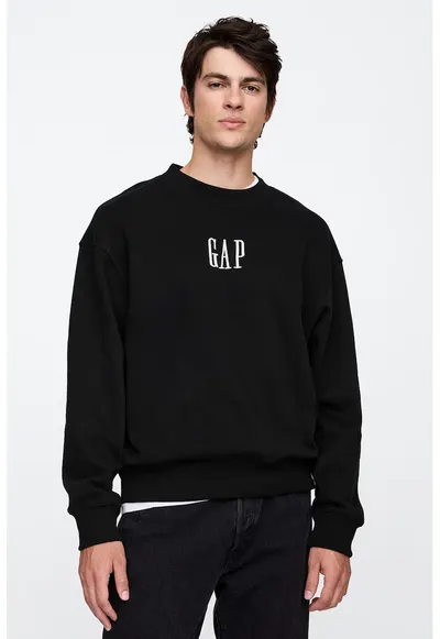 Bluza de trening relaxed fit cu logo si decolteu la baza gatului - Alb/Negru