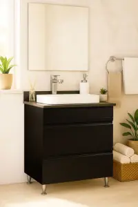 Set Baza front MDF si Lavoar seria 686, cu sertare, montat, 60 cm, negru