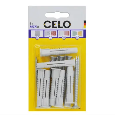 CELO Blister Multi-purpose plug cu collar MZK 8 cu PZ Surub pentru PAL/lemn SPS 5,0x70