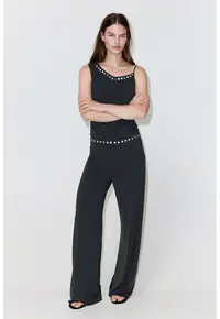 Pantaloni drepti cu talie medie - Gri carbune
