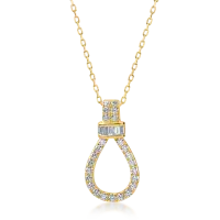 Lant cu pandantiv geometric din aur galben cu diamante baguette si rotunde de 0.62ct