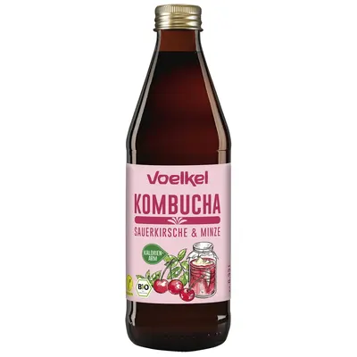 Kombucha organică, vișine și mentă, 330 ml, Voelkel