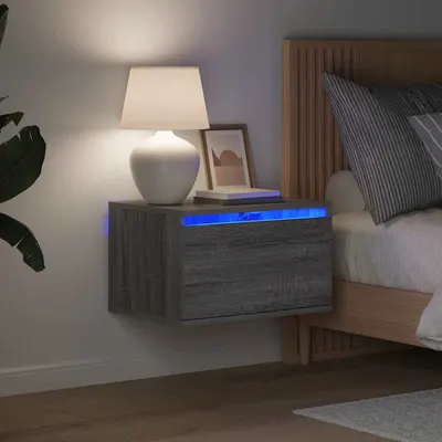 vidaXL Noptieră montată pe perete cu lumini LED, sonoma gri