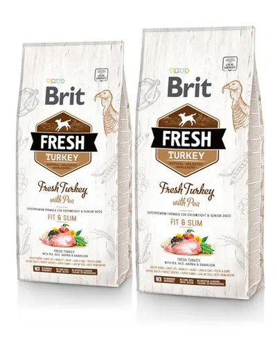 BRIT Fresh Light Fit & Slim hrana uscata caini adulti supraponderali, cu mazare si curcan 24 kg (2 x 12 kg)