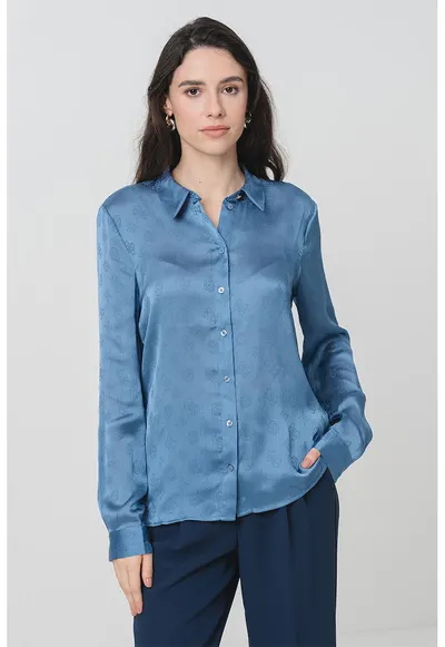Camasa slim fit cu model monograma - Albastru inchis